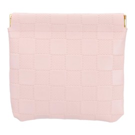 PATIKIL Small Snap Closure Pouches for Purse, 4.5"x4.7" Mini Waterproof Leather Checkered Makeup Bag Portable No Zipper Self-Closing Travel Pocket Organizer Pouch Cosmetic Bag, Pink