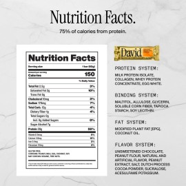 David Protein Bar, Peanut Butter Chocolate Chunk, 24 Protein Bars | 28g of