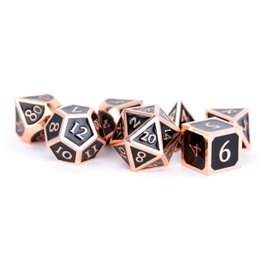 Embossed Metal Polyhedral Dice Set for Dungeons & Dragons DND (Black & Copper - Italicized)