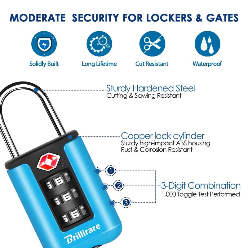 BRILLIRARE 2 Pack TSA Approved Luggage Locks, Combination Travel Padlock,