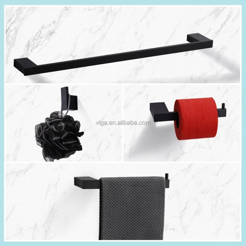 Matte Black Bathroom Accessories Set 5 Pieces, Wall Mounted Screw-In