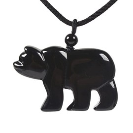 Justinstones Natural Black Agate Carved Cute Flatback Polar Bear Animal Pendant Necklace 22 Inch