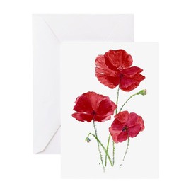 CafePress Watercolor Red Poppy Garden Flower Greeting Cards Folded Greeting Card Matte