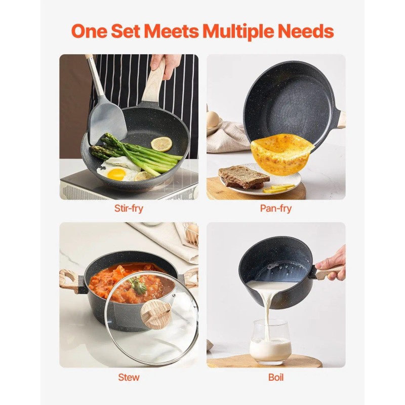 17-Piece Granite Nonstick Induction Cookware Set Pots Pans for Kitchen