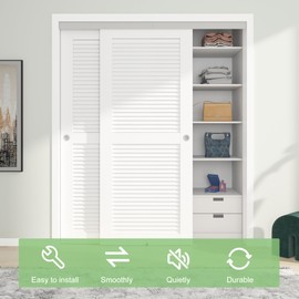 BarnBase 6FT/72(Double 3FT) Bypass Door Hardware, Aluminum Double-Closing Sliding Closet Door Hardware with Finger Pull Included, Smoothly and Quietly, Fit Door Thickness 1 3/8" or 1 3/4", Silver