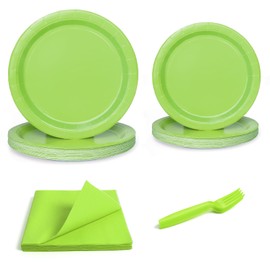 UVTQSSP 96 platos de fiesta, platos y servilletas de papel verde, juego de vajilla desechable, suministros de fiesta para niños, cumpleaños, baby shower, boda, picnic, servir para 24 invitados