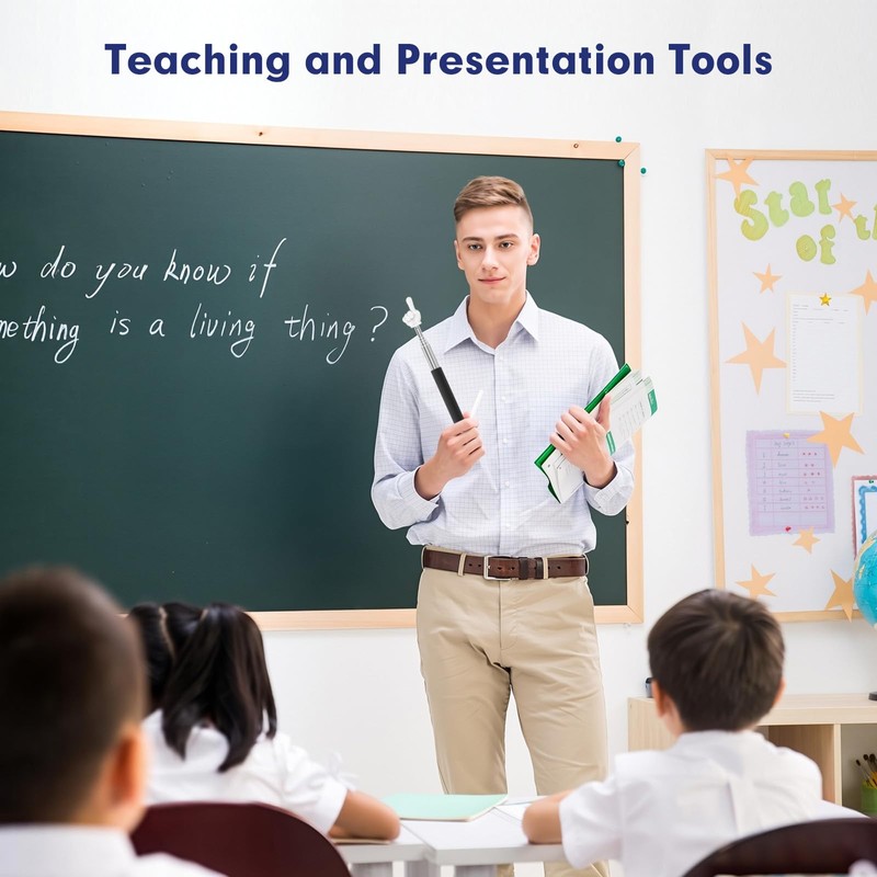 PEAPIN Retractable Teacher Pointer, White Extendable Classroom Pointer Stick for