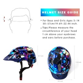 OnBros Casco de Bicicleta para niños, Casco de Bicicleta para niños de 5 a 14 años con Visera, Casco de Bicicleta para niños para patineta, montaña, Carretera, Ligero y Ajustable de 50 a 22.4 in