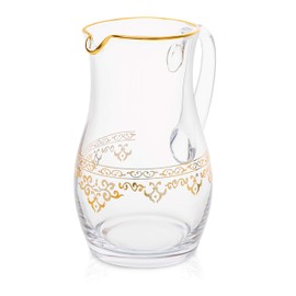 Glass Water Pitcher with Rich Gold Design on Outer- Fills 64 oz.- 9"H x 4.5"D