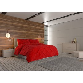 Nestl Twin Comforter Set Pinch Pleat Comforter, Bedding Comforter Sets, Comforter Set for Twin Bed, Pintuck Comforter Set Twin/Twin XL Size, Down Comforter with 1 Pillow Sham, 2-Piece - Cherry Red