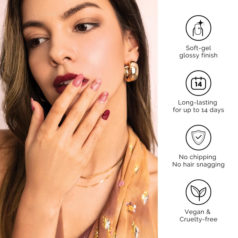 NAILOG Semi-cured Gel Nail Stickers (34 Pieces), Long Lasting, Salon