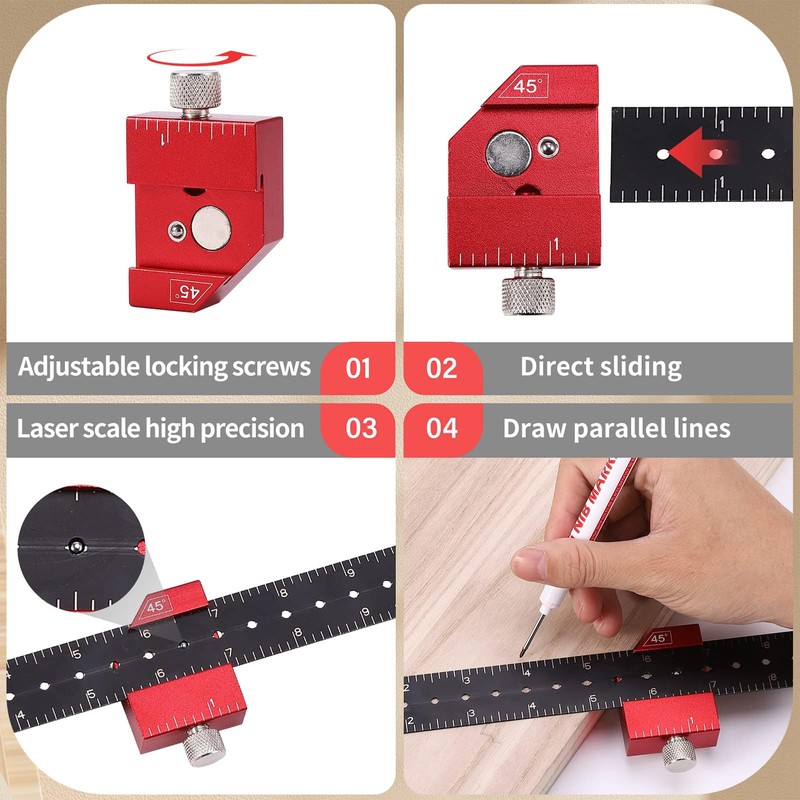 Multifunctional Marking Gauge - Stop Ruler Scribing Tool, Metal Carpenter's