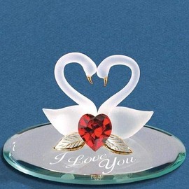 I Love You Swans with Heart Glass Figurine