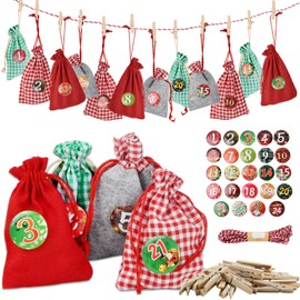 Volumoon 24pcs Christmas Advent Calendar Kit,Make Your Own Advent Calendar,DIY Advent Calendar Craft Set,with Jute Drawstring Bag and Number Sticker,Christmas Calendar Burlap Bag,for Xmas Decorations
