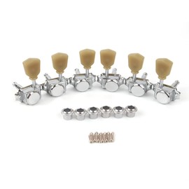 Demusea MAG-601 Guitar Machine Head 3L+3R Vintage deluxe locking tuners machine tuning key machine pegs plastic keystone buttons for electric or acoustic guitars (Chrome,3L+3R)