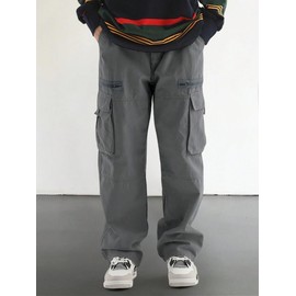 ZAFUL Men's Wild Cargo Pants Loose Fit Y2K Pants Drawstring Casual Hiking Pants Pocket Zipper Design Straight Trousers Dark Gray XXL