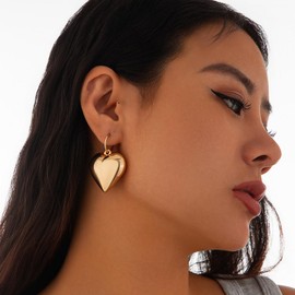 Chunky Heart Earrings for Women Dainty 14K Gold Heart Drop Earrings Hypoallergenic Puffy Love Huggie Hoop Earrings Jewelry Presents for Her (Gold)