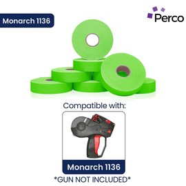 Perco Fluorescent Green Pricing Labels for Monarch 1136 Price Gun - 8 Rolls, 14,000 Pricemarking Labels