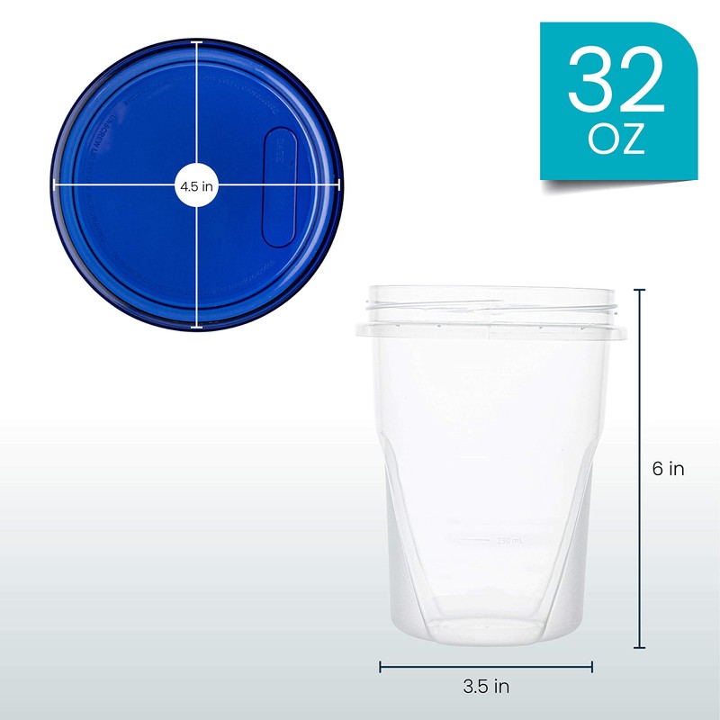 PLASTICPRO Food Storage Freezer Deli Containers Clear bottom With blue