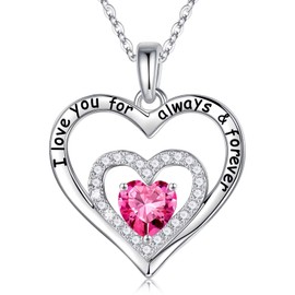 Iefil Birthstone Necklaces Gifts for Women, Dainty Birthstone Jewelry Anniversary Valentines Day Gifts for Her Christmas Birthday Gifts for Her Wife Girlfriend Mom October Pink Sapphire Necklace