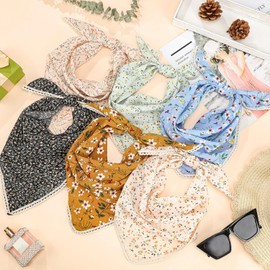 Dingion - Pañuelos florales para el cabello con estampado de bandana para mujer, 6 unidades, de gasa
