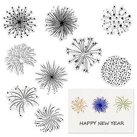 Christmas Firework Star Clear Stamps for Card Making, Snowflake Happy New Year Clear Rubber Stamps Silicone Reusable Stamp for DIY Scrapbooking Paper Craft Album Decoration