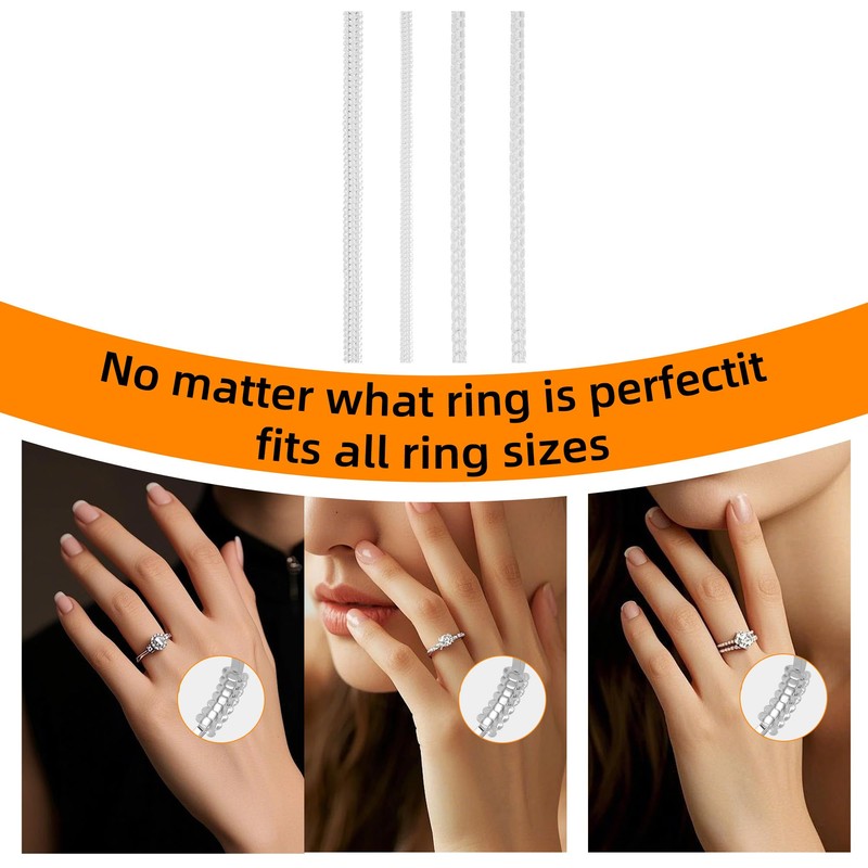 TUNQISM 8pcs Transparent Ring Size Adjustment Tool, Transparent Winding Rope
