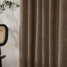 INLINAS Linen Bamboo Knots Texture Blackout Curtains - 100% Light Blocking, Noise Reducing Triple Layer Fabric Back Tab and Rod Pocket for Bedroom, Set of 2, Brown, 52 x 45 Inch