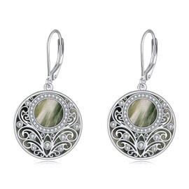 Moonstone Earrings Sterling Silver Filigree Irish Celtic Teardrop Moonstone Drop Earrings Jewellery Gifts For Women Girls (Green stone filigree earrings)