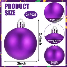 24 PCS Mardi Gras Hanging Ball Ornaments 2 Inch Mardi Gras Tree Baubles Hanging Ornaments Plastic Glitter Purple Green Yellow Hanging Balls for Home Mardi Gras Holiday Masquerade Party Decorations