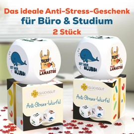 GLÜCKSGUT® Anti-Stress Cube | Pack of 2 Chill Out | Funny Stress Cube | 6 Designs, Gift Box & Instructions | Anti Stress Toy, Colleague Gift, Office Gift, Anti-Stress Gift