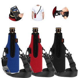 Desing Wish 3 Pack Beer Bottle Cooler Sleeves with Adjustable Shoulder Strap & Bottle Opener, 12oz Standard Beer Bottle Neoprene Sleeve Insulators Zip-up Beer Bottle Jacket - Black/Red/Blue