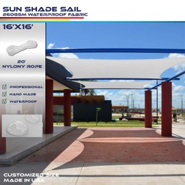 Windscreen4less Terylene Waterproof Sun Shade Sail UV Blocker Square Sunshade Patio Canopy Sail 16' x 16' in Color Light Grey