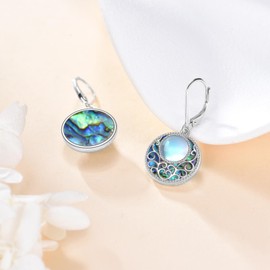 Filigree Moonstone Earrings 925 Sterling Silver Filigree Abalone Shell Drop Dangle Earrings Boho Filigree Jewelry Gift for Women Mother