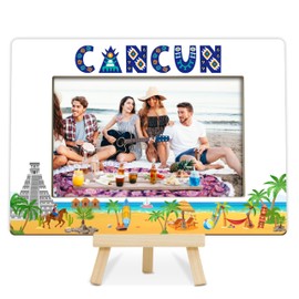 Fbitey Cancun Picture Frame, Beach Picture Frame, Travel Cancun Gifts, Honeymoon Vacation, Wedding Picture Frame In Cancun, Wood 4x6 Photo Frame for Desk Display-A07