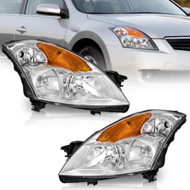 WEELMOTO Headlights Compatible with 2007-2009 Nissan Altima 4Dr Sedan Headlight Assembly Pair Replacement for 2007-2009 Altima Chrome Housing