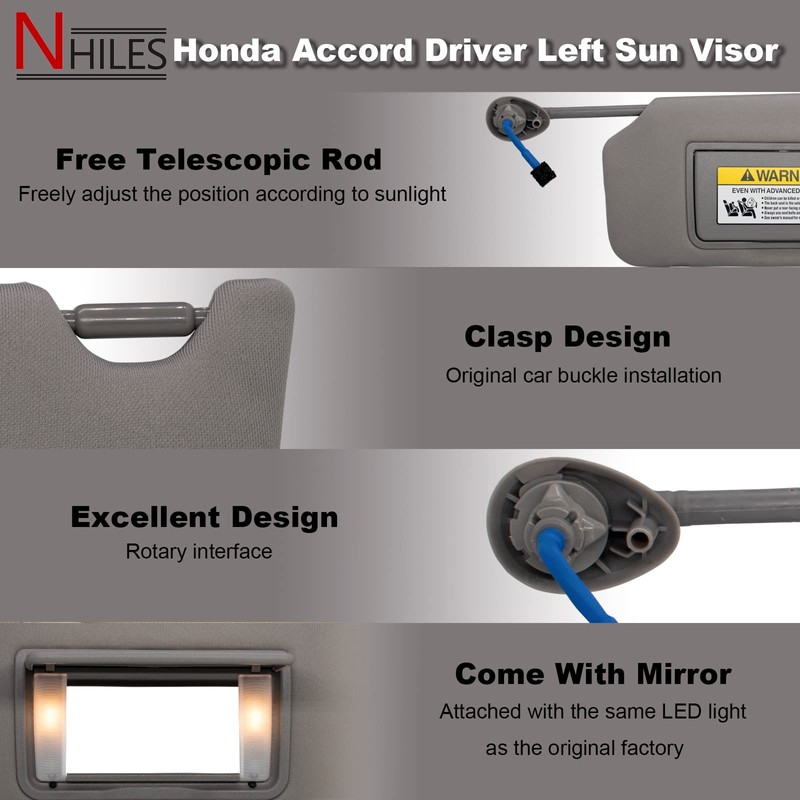 NHILES Left Driver Side Sun Visor Compatible with Honda Accord
