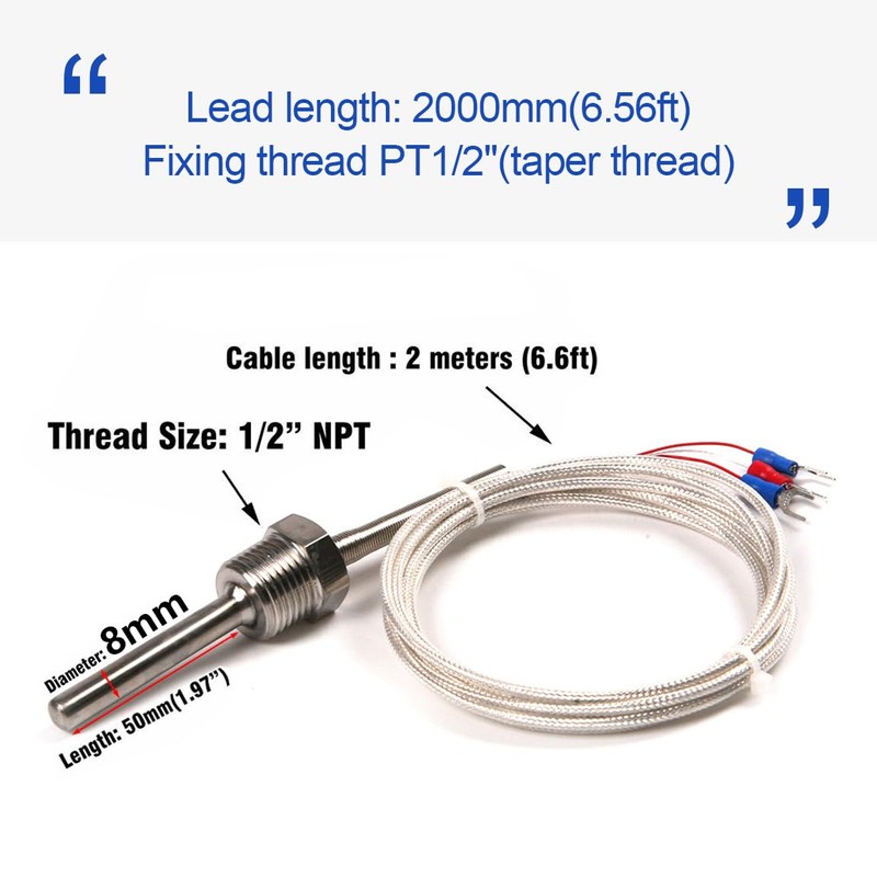 ATOPLEE 1pc Temperature Sensor Probe,Stainless Steel Waterproof Pt100 Ohm Probe
