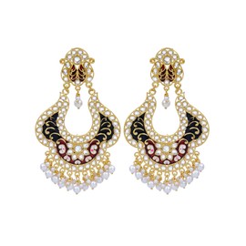 Crunchy Fashion Bollywood Jewelry Traditional Ethnic Bridal Bride Wedding Gold Plated Indian Designer Kundan Studded Maroon-Green Floral Meenakari Chaandbali Earrings For Women