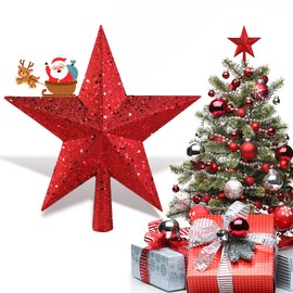 Christmas Tree Topper Star, AOBETAK Lightweight Glittering Christmas Tree Topper Christmas Trees Decoration Plastic Christmas Tree Stars Christmas Decoration Christmas Tree Topper Stars, 20 cm, Red