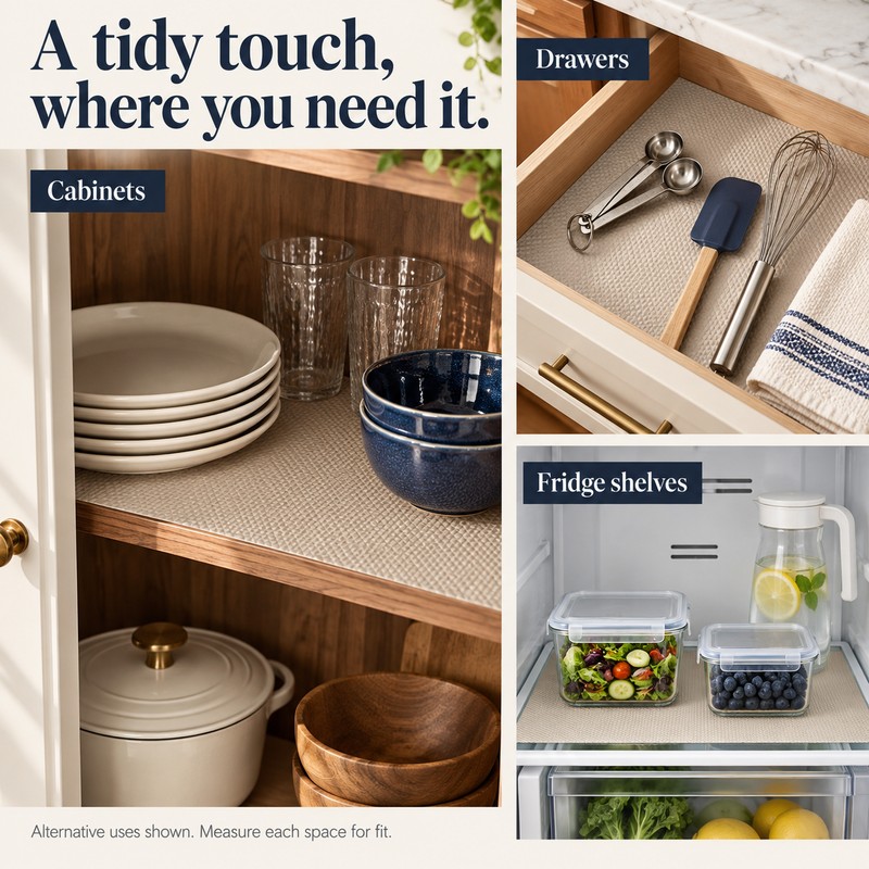 Non-Adhesive Shelf Liner, Non-Slip Waterproof EVA Drawer & Cabinet Liner,