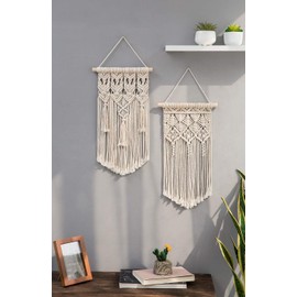 Mkono 2 Pcs Macrame Woven Wall Hanging Boho Home Chic Bohemian Geometric Art Decor - Beautiful Apartment Bedroom Dorm Room Decoration, Small Size 18" L x 9.5" W