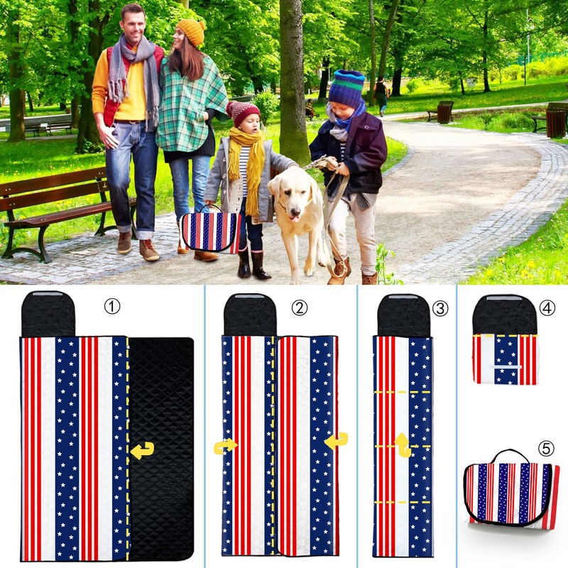 Poedist Extra Large Patriotic Picnic Blanket Waterproof,60"x 80"Foldable Machine Washable