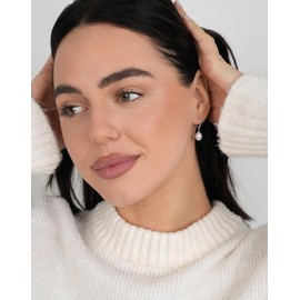 LILY LUSTRE 925 Sterling Silver Handpicked AAAA Quality Natural White Freshwater Cultured Round Pearl Drop Dangle Hoop Earrings for Women, 8-9mm