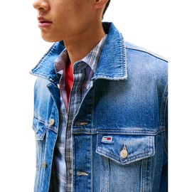 Tommy Jeans Men's Lightweight Trucker Jacket with Embroidered Logo, Denim Medium