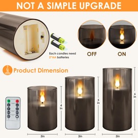 SUNGEGE Flameless Candles, 3-Pack Battery Operated Candles, 3x4/5/6 Inches, Gray, LED Flickering Light, Acrylic Material, Safe for Kids and Pets, Perfect for Home Décor, Events, and Holiday Occasions
