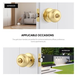 Karlstone 6 Pack Gold Interior Door Knobs, Polished Brass Round Ball Knobs Interior and Exterior Door Lock Reversible for Right or Left Handed Doors
