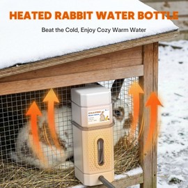 Salcod 22 oz Heated Rabbit Water Bottle for Cage, No-Drip Design, White