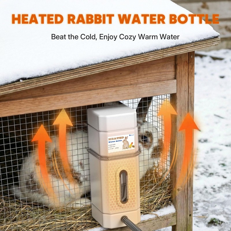 Salcod 22 oz Heated Rabbit Water Bottle for Cage, No-Drip