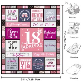 VivaJoy 18th Birthday Gifts for Girls - 18th Birthday Blanket 50"X60", 18th Birthday Decorations for Girl，Happy 18th Birthday Gifts，18 Year Old Girl Birthday Gifts for Daughter Bestie Sister